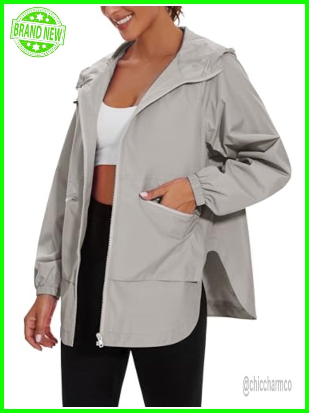Waterproof Lightweight Packable Hooded Rain Jacket with Pockets